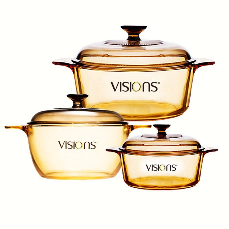 康宁VISIONS晶彩透明玻璃汤锅3件套VS22+VS15+VS08