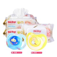 美国nuby/努比 扁椭圆型安抚奶嘴0-12个月+努比婴儿柔湿巾80抽*3包