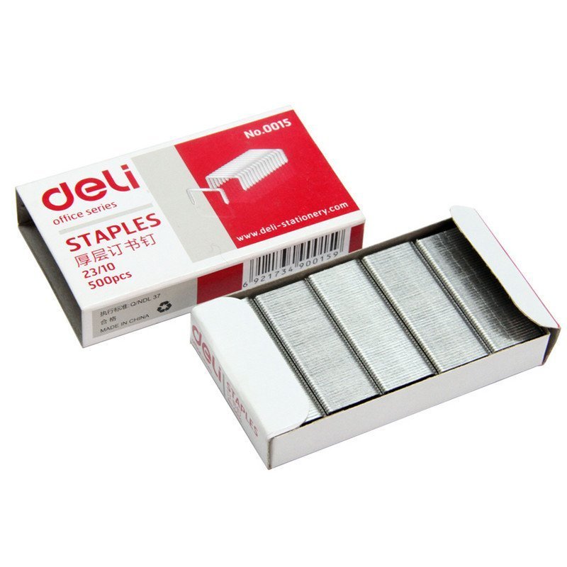 得力(deli) 0015 盒装厚层厚型办公专用订书钉 23/10号钉书针 10盒装