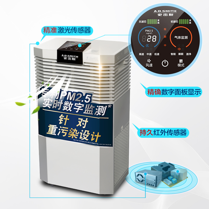 AO史密斯空气净化器 KJ420F-B01实时数字监测 针对重污染设计