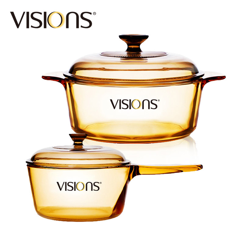 康宁VISIONS晶彩透明玻璃汤奶锅2件套 VS32+VSP1