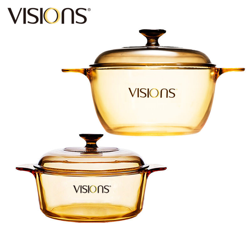 康宁(VISIONS)锅具套装2.5L+0.8L组合晶彩透明玻璃汤锅2件套汤锅 VS25+VS08