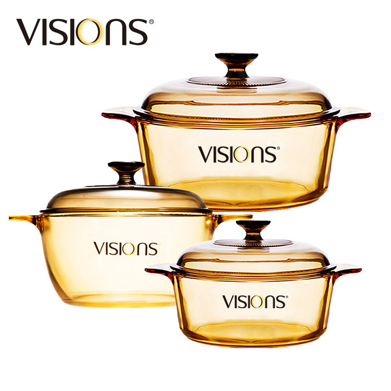 康宁(VISIONS)锅具套装 VS22+VS15+VS08 3件套 耐热晶彩透明玻璃汤锅