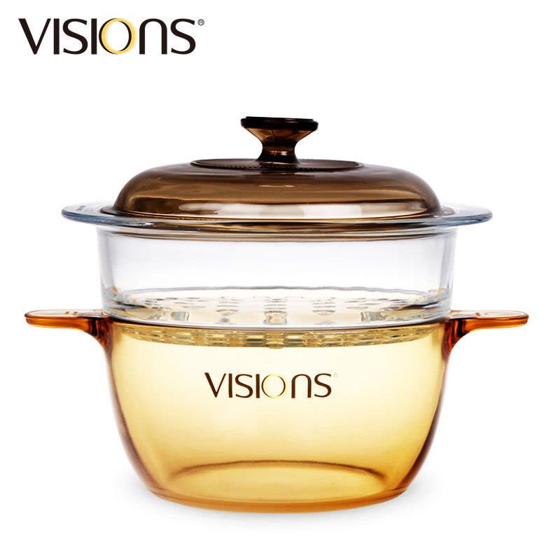 康宁(VISIONS)锅具套装VS25+VSM20晶彩透明蒸锅玻璃汤锅蒸格直径20cm 蒸锅图片