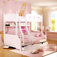 酷漫居韩式田园儿童床 高低子母床上下床多功能组合床 男孩女孩床 1200*1900mm(置物架 拖箱 梯柜需另外购买)