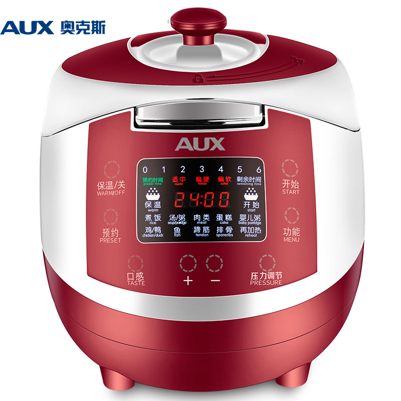 奥克斯(AUX) YH508 5L电压力锅 智能家用5-6人电高压锅饭煲 红白色