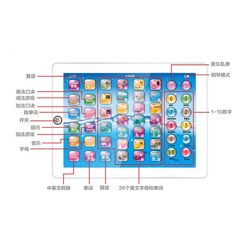 仙邦宝贝(Simbable kidz)早教平板学习机 2021 双语幼儿触摸早教学习机 儿童玩具点读机 塑料/1-3岁