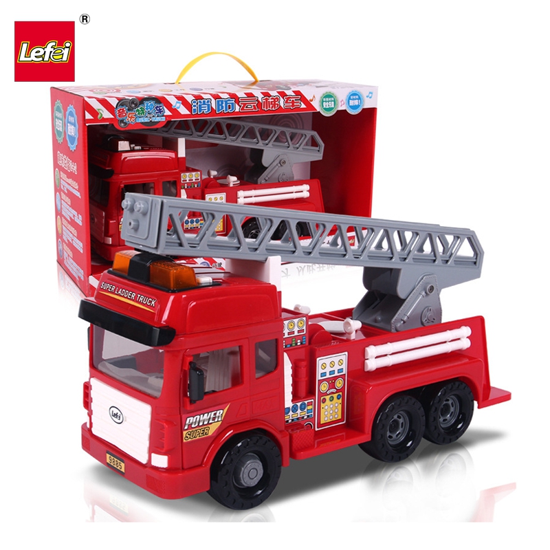 乐飞(LEFEI)音乐特种车系列 9885消防云梯车 大号惯性升降灭火救火车益智模型 男孩玩具汽车3-6岁
