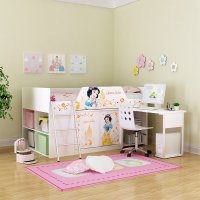 迪士尼小床男女孩单人床中高床书桌衣柜多功能组合床儿童床带护栏 白雪公主幸福之约 1.2*2.0m(不带椅子)