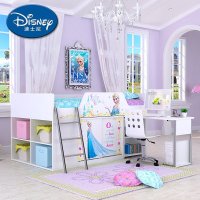 迪士尼小床男女孩单人床中高床书桌衣柜多功能组合床儿童床带护栏 奇幻冰公主 1.2*2.0m (不带椅子)