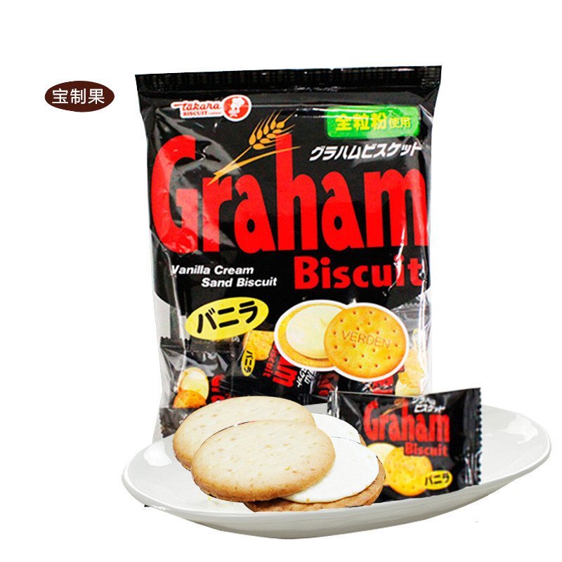 宝制果日本原装进口饼干香草奶油夹心全麦饼干95g休闲零食