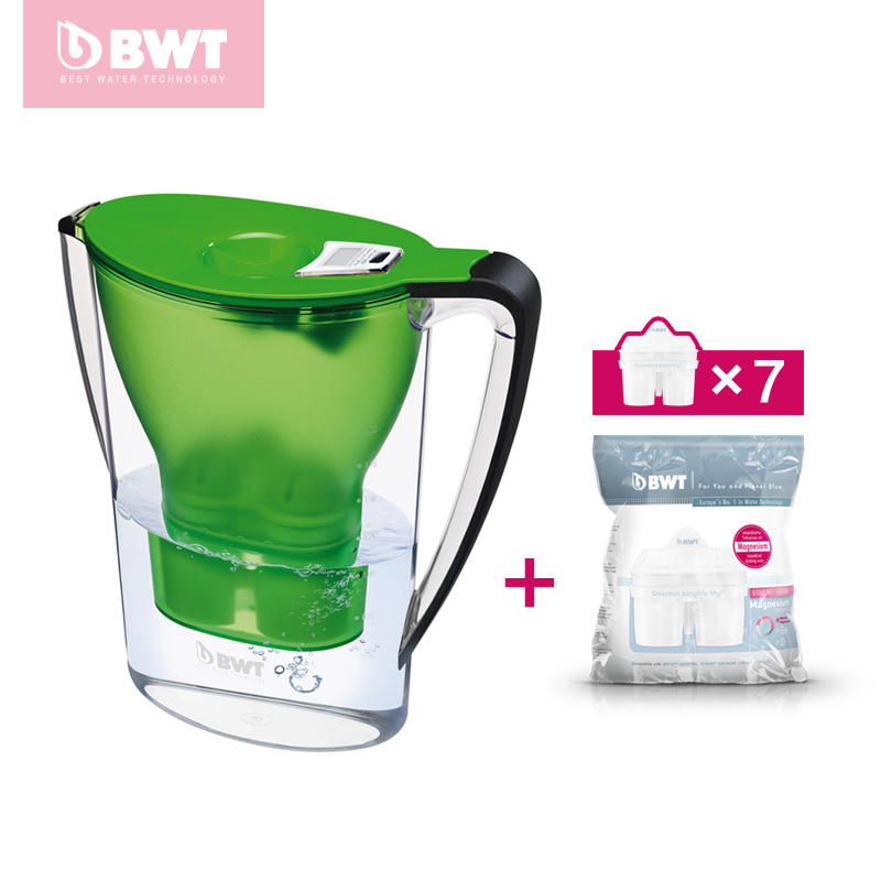 德国原装进口 BWT家用直饮净水壶滤水壶净水器2.7升一壶七芯 绿色