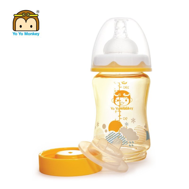 优优马骝（yoyomonkey） PPSU防胀气宽口奶瓶180ML，MS2065