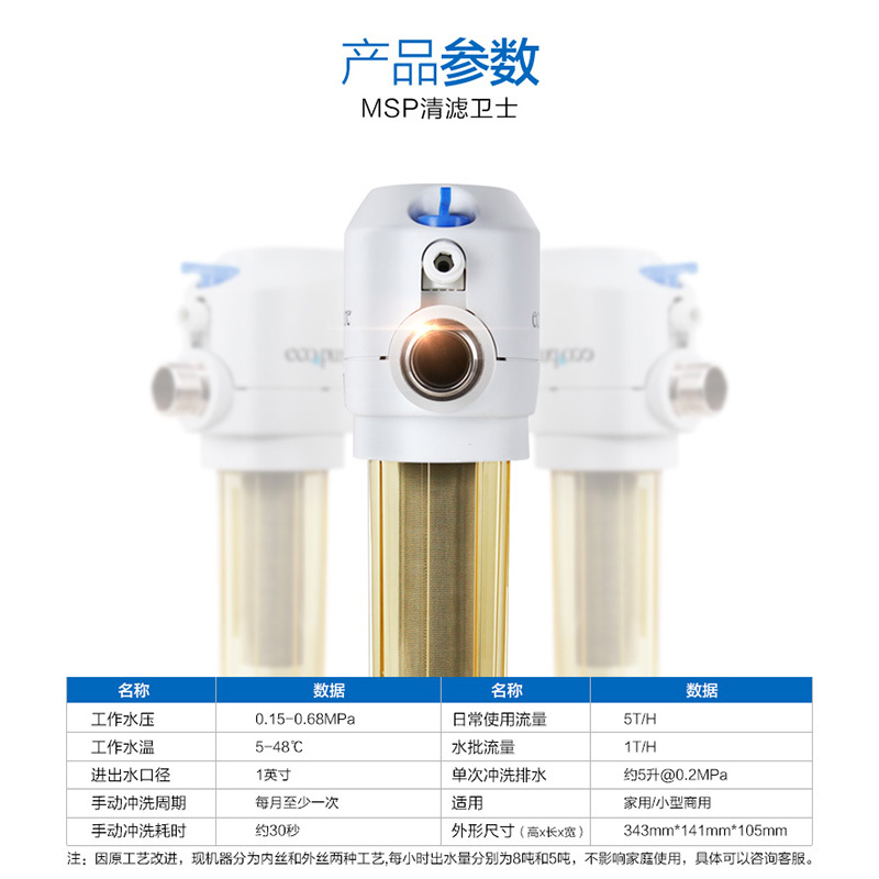 ECOWATER/美国怡口怡可飘MSP1不锈钢前置过滤器家用反冲洗自来水全屋净水器