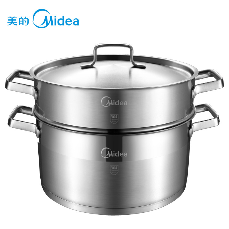 美的(Midea)蒸锅304不锈钢锅具 加厚复底28cm明火电磁炉通用炊具ZG28U2