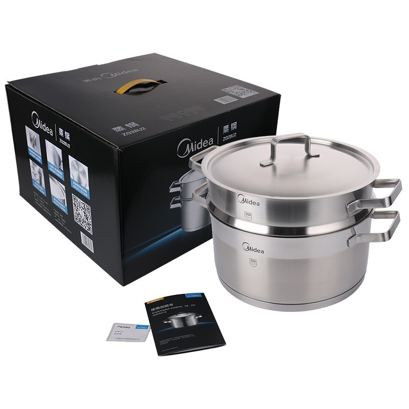 美的(Midea)蒸锅304不锈钢锅具 加厚复底28cm明火电磁炉通用炊具ZG28U2