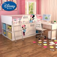 迪士尼小床男女孩单人床中高床书桌衣柜多功能组合床儿童床带护栏 米妮欢乐时光 1.2*2.0m( 不带椅子)