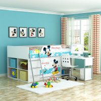 迪士尼小床男女孩单人床中高床书桌衣柜多功能组合床儿童床带护栏 米妮欢乐时光 1.2*2.0m( 不带椅子)