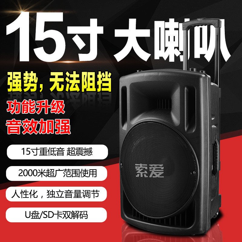索爱 T29户外15寸大功率重低音广场舞音响 移动舞台充电拉杆音箱