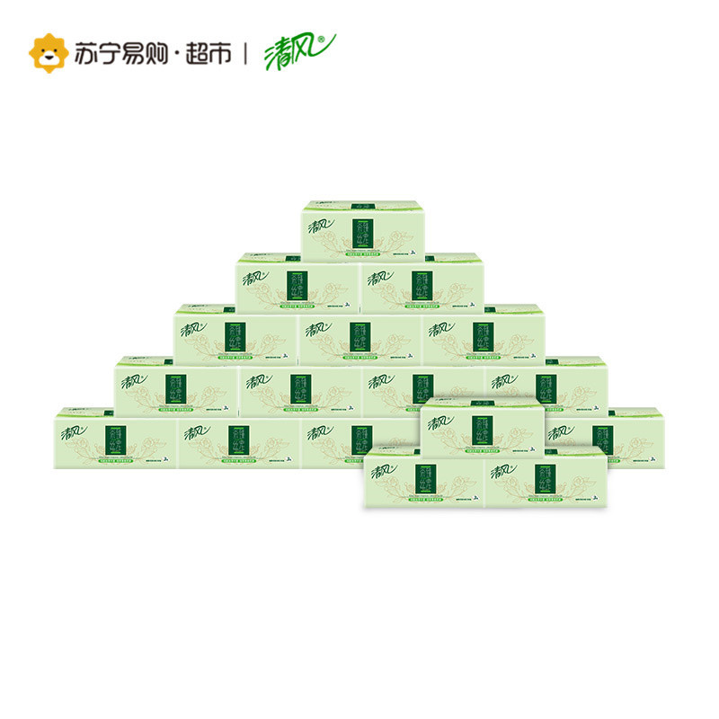 【苏宁易购超市】清风 抽纸 茶臻丝宠3层130抽18包小规格抽取式面巾纸