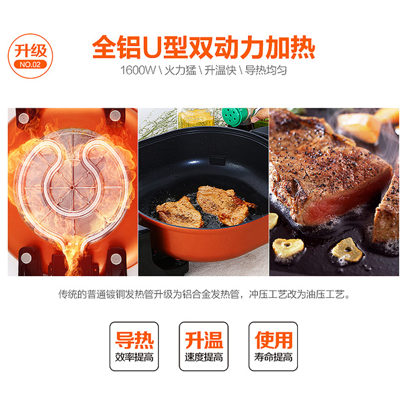 荣事达(Royalstar)韩式多功能电火锅RHG-D1616家用电热锅6L大容量电煮锅电蒸锅不粘锅家用打边炉
