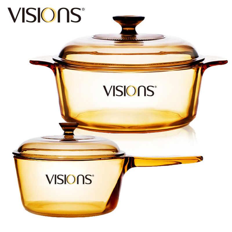 康宁(VISIONS)锅具套装VS-32+VSP15 晶彩透明玻璃锅明火直烧耐高温炖锅3.25L汤锅+ 1.5L 单柄锅