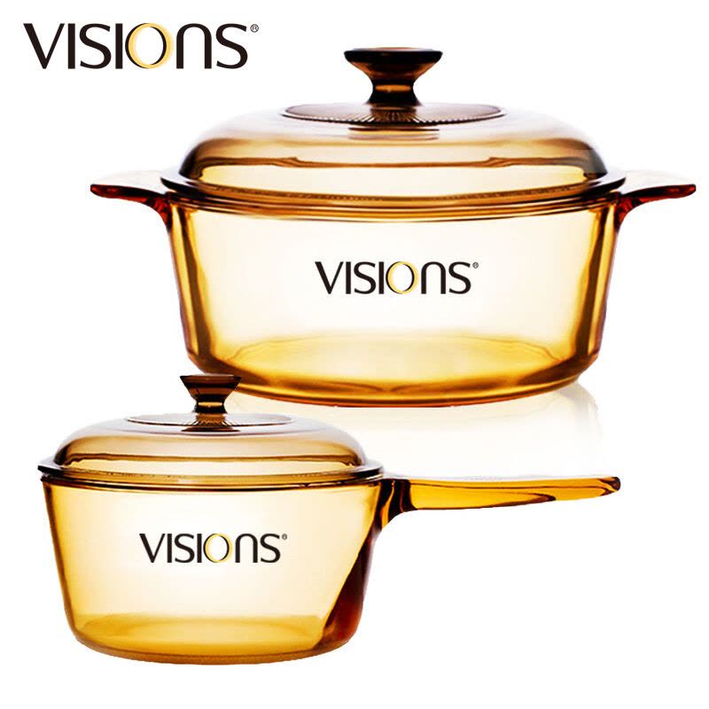 康宁(VISIONS)锅具套装VS-32+VSP15 晶彩透明玻璃锅明火直烧耐高温炖锅3.25L汤锅+ 1.5L 单柄锅图片