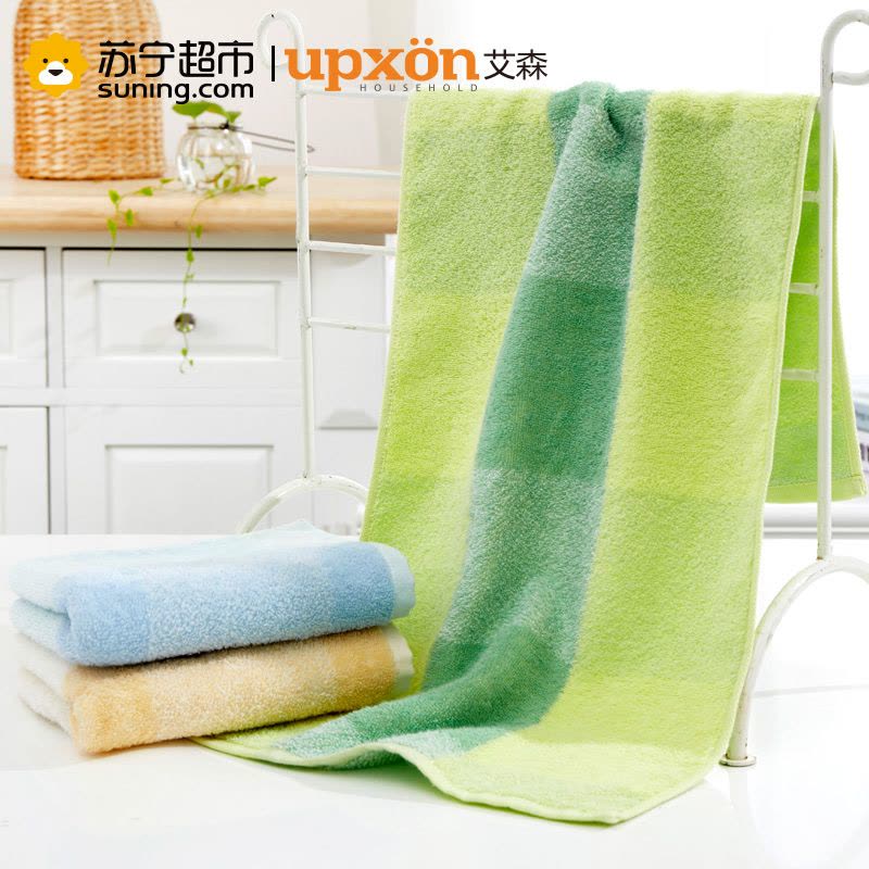 UPXON艾森 方格纯棉毛巾3条装 情侣柔软 成人儿童全棉面巾 32*72cm毛巾3条装(黄、蓝、绿)图片