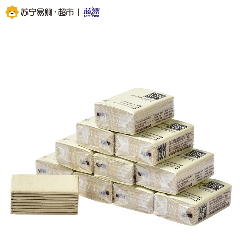 蓝漂 纯竹工坊竹浆本色手帕纸 便携手帕纸 每包8片4层一提10包装高清大图