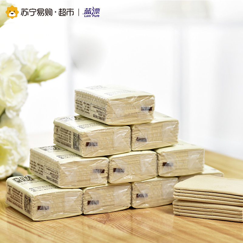 蓝漂 纯竹工坊竹浆本色手帕纸 便携手帕纸 每包8片4层一提10包装高清大图