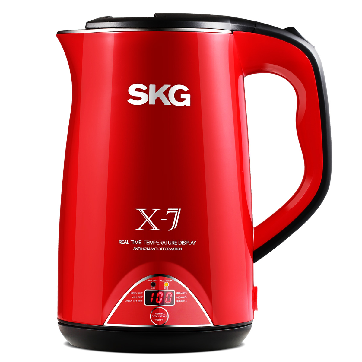 SKG8041 电热水壶 红黑色 双层保温防烫 304不锈钢无缝内胆 自动断电 至尊红 1.7L