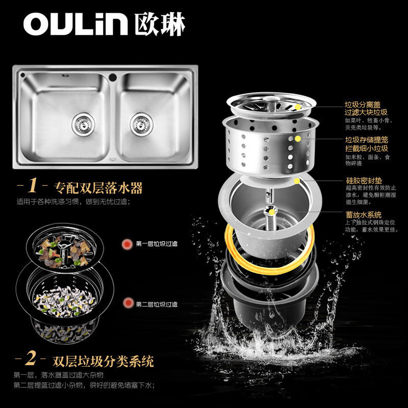 [苏宁自营]欧琳Oulin水槽+龙头套餐 不锈钢水槽 厨房水槽大双槽水槽龙头套装 厨房洗菜盆洗碗池 OLYG201