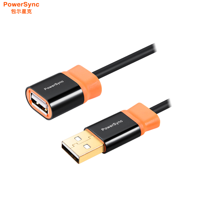 包尔星克PowerSync/电脑数据延长线双色圆线黑配橘尊爵版镀金5米