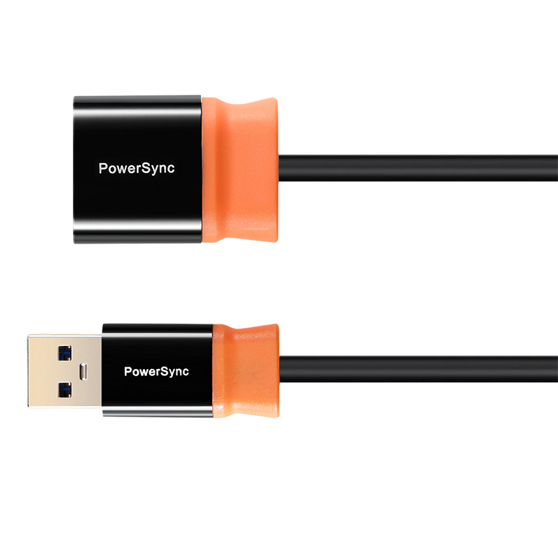 包尔星克PowerSync/电脑数据延长线双色圆线黑配橘尊爵版镀金5米