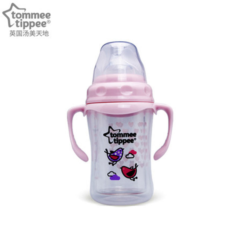 汤美天地 Tommee Tippee ESS宽口径玻璃奶瓶附PP保护套180ml-粉