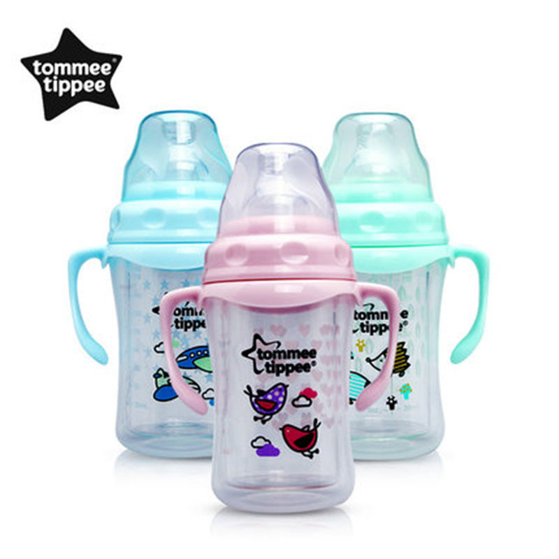 汤美天地 Tommee Tippee ESS宽口径玻璃奶瓶附PP保护套180ml-粉