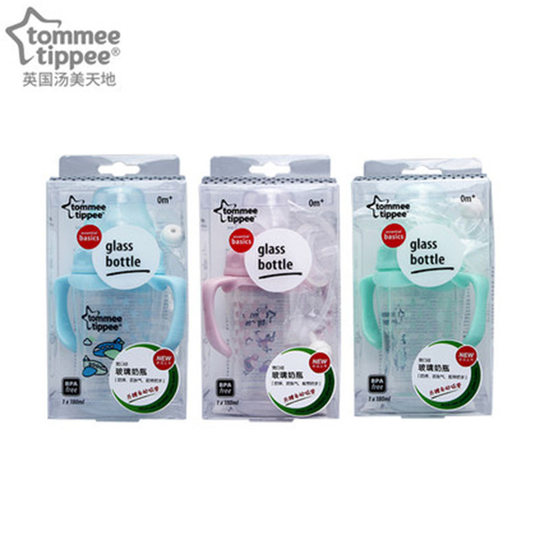 汤美天地 Tommee Tippee ESS宽口径玻璃奶瓶附PP保护套180ml-粉