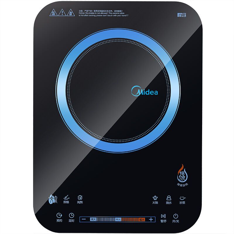 美的(Midea)WH2110电磁炉 恒匀火系列大面板滑控MG材质面板WH2110(赠欧式汤锅+精铁炒锅)