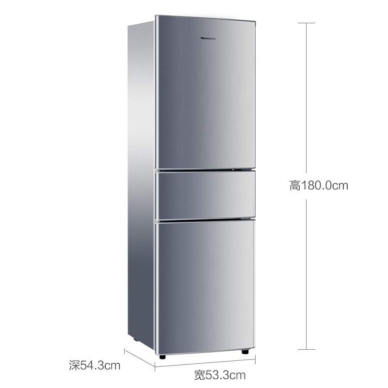 创维(SKYWORTH)BCD-182T 182升 三门冰箱 中门软冷冻 冷藏冷冻小型电冰箱(银)