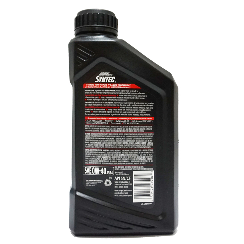 嘉实多(Castrol)极护0W-40 A3/B4 SN级 钛流体 全合成机油(1QT装)美国原装进口
