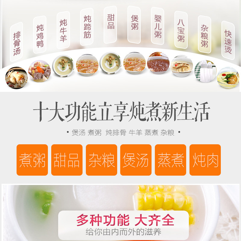 苏泊尔(SUPOR)智能全自动电炖锅 DG50YC807-40 多功能天然红陶5L/5升大容量 电炖盅 红陶炖盅汤锅