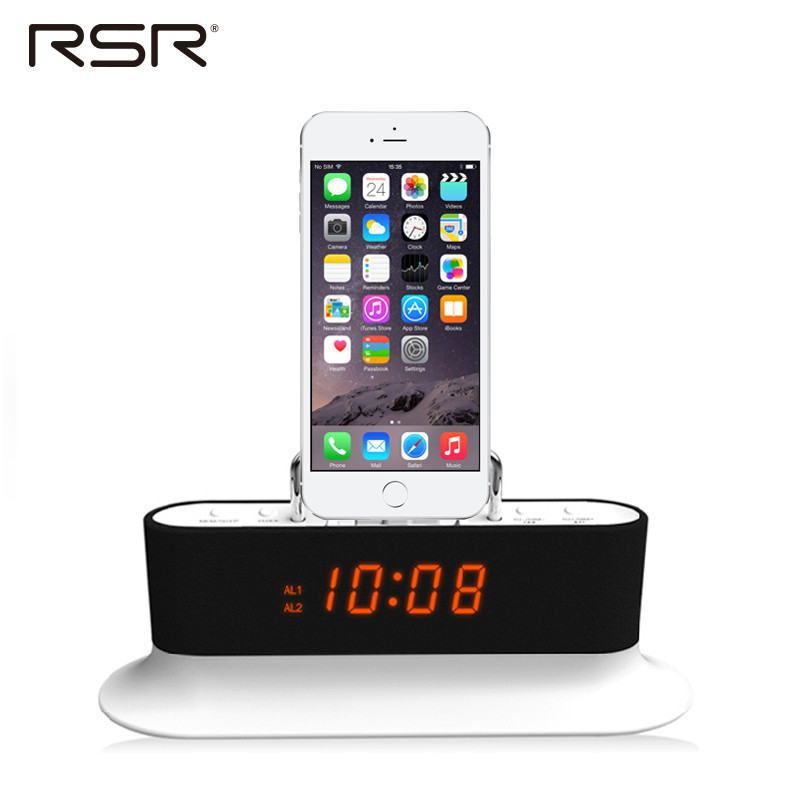 RSR CL12床头迷你苹果音响iphone5s/6手机充电底座闹钟蓝牙小音箱(黑色)