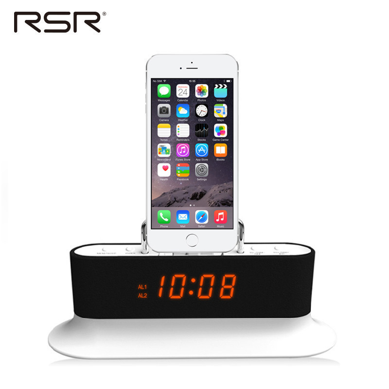 RSR CL12床头迷你苹果音响iphone5s/6手机充电底座闹钟蓝牙小音箱(黑色)