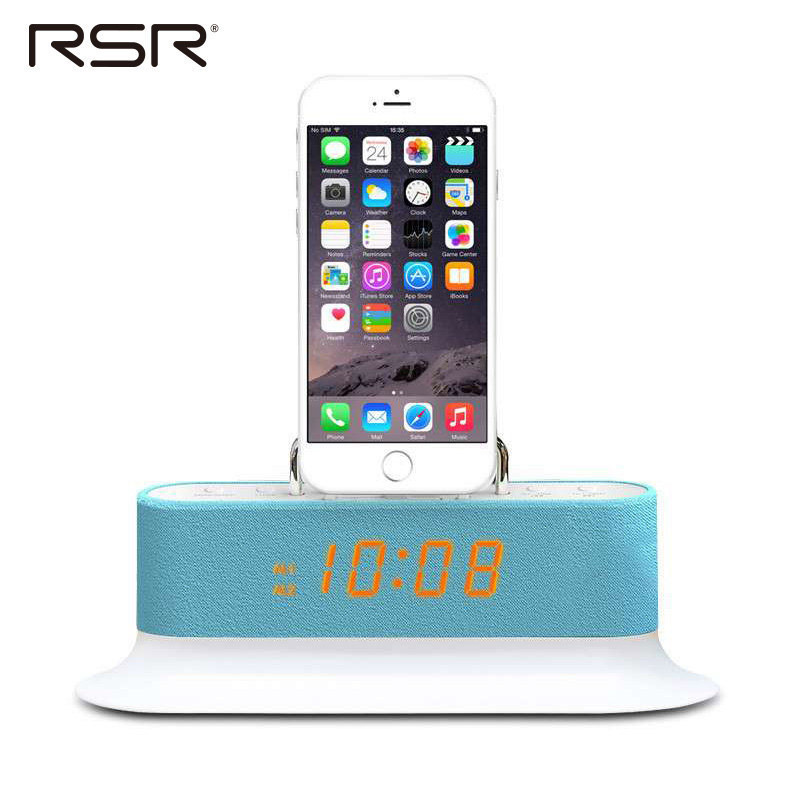 RSR CL12床头迷你苹果音响iphone5s/6手机充电底座闹钟蓝牙小音箱(蓝色)