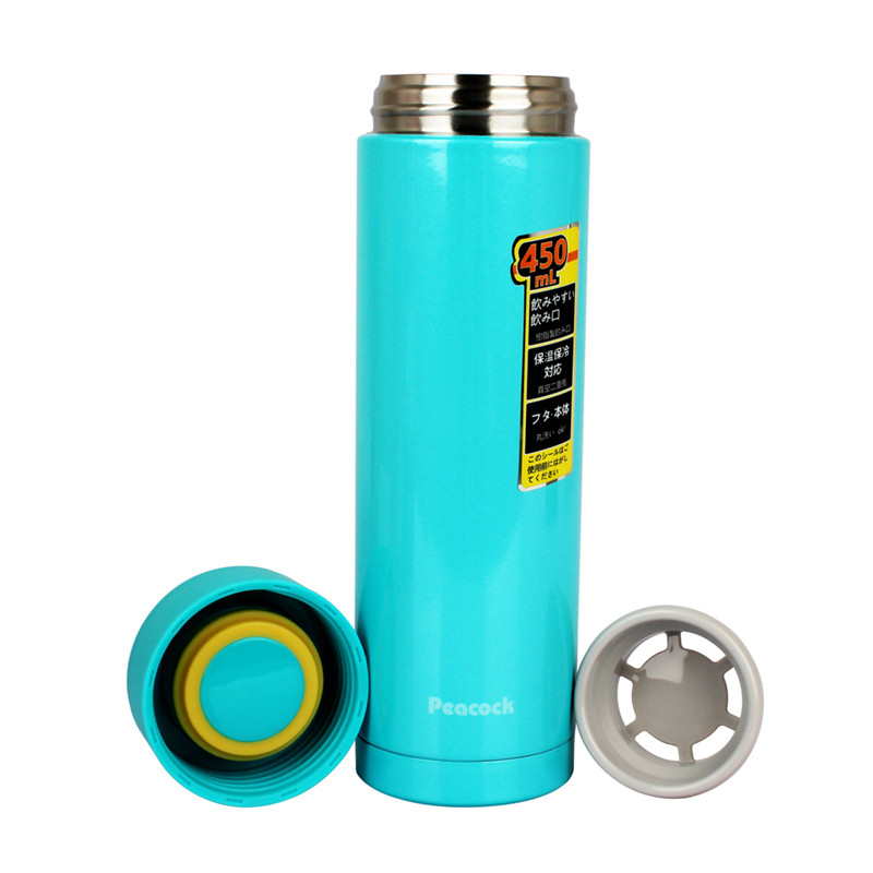 日本孔雀(Peacock)不锈钢真空保温杯LBA-45(ASK) 情侣茶杯不锈钢水杯便携商务水杯办公 450ml 天蓝色