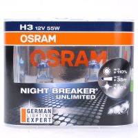 欧司朗(OSRAM)汽车照明汽车夜行者三代 H3 汽车灯泡近光灯远光灯卤素灯[增亮110%,色温3900K]12V55W