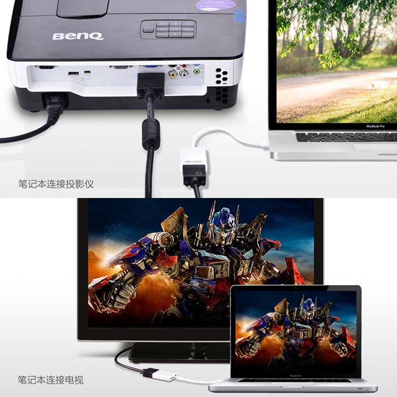蓝盛(LENTION) Mini DP转VGA苹果笔记本电脑转换器 雷电接口投影仪适配器MiniDP转VGA 转换器