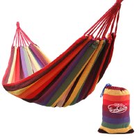 尚烤佳吊床加厚加宽双人帆布彩条吊床 户外休闲秋千野营露宿秋千 200cm*150cm 帆布吊床 双人彩虹吊床