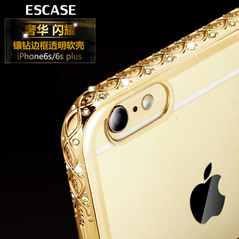 ESCASE 苹果iPhone6s手机保护壳/套 日韩风TPU全包5.5英寸软壳 电镀边框镶钻 送指环扣