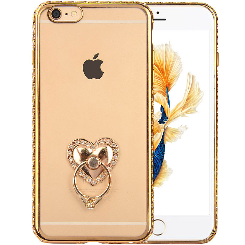 ESCASE 苹果iPhone6s手机保护壳/套 日韩风TPU全包5.5英寸软壳 电镀边框镶钻 送指环扣